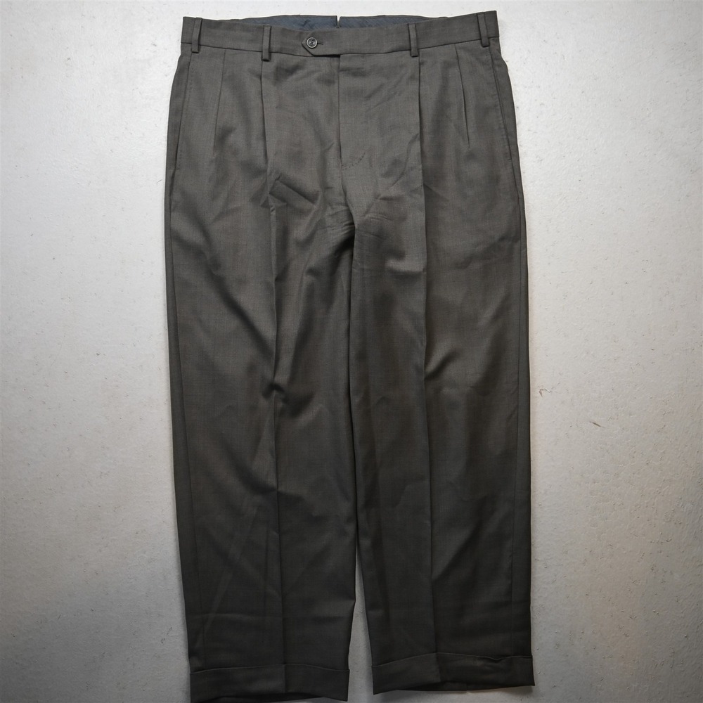 Vitale Barberis Canonico 36x30 Gray 100% Wool Pleated Cuffed Dress Mens Pants